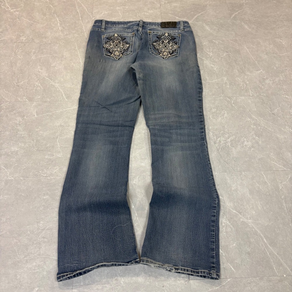 Boutique Blue Embroidered Rhinestone Bootcut Jeans Size 13 Medium Wash Western